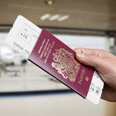 a passport and flight ticket